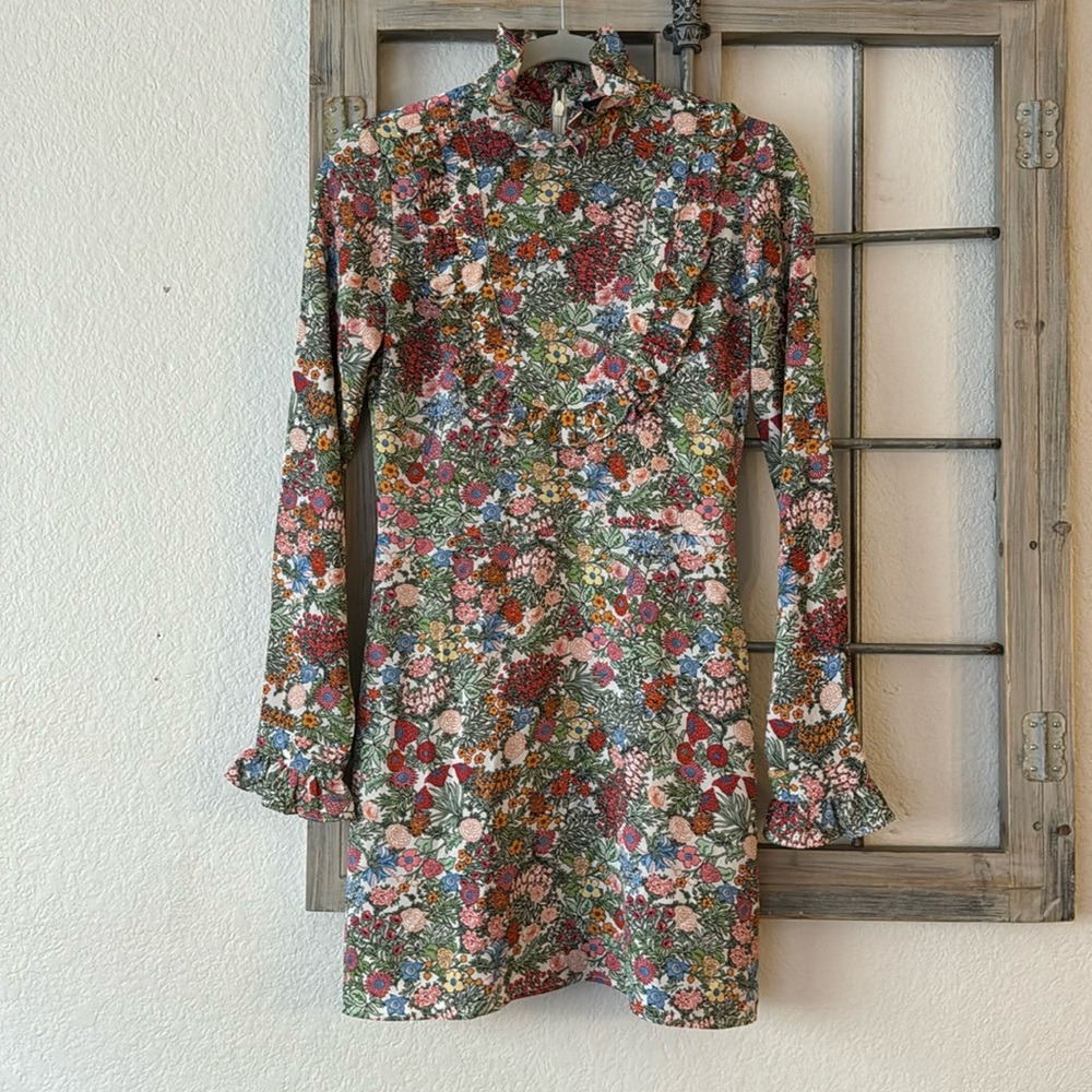 Topshop woodland Printed Bib Floral Garden Party mini Dress us 4